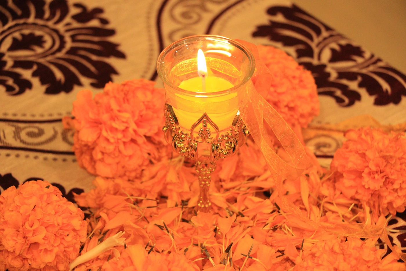 Diya and marigolds
